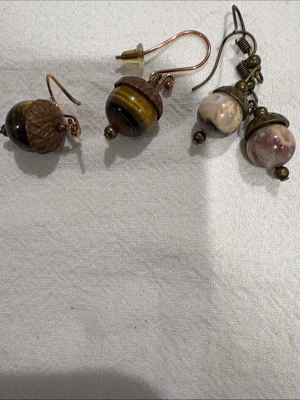 Handmade Brown Tiger Eye and Jasper Acorn Earrings